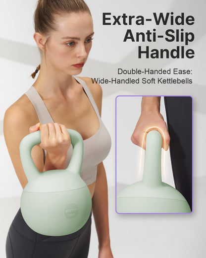 YOTTOY Soft Kettlebell,Kettlebell Anti-Slip Grip Weight for Home Workouts, Kettlebells Set Strength and Safety Guaranteed (Green, 15 LB)