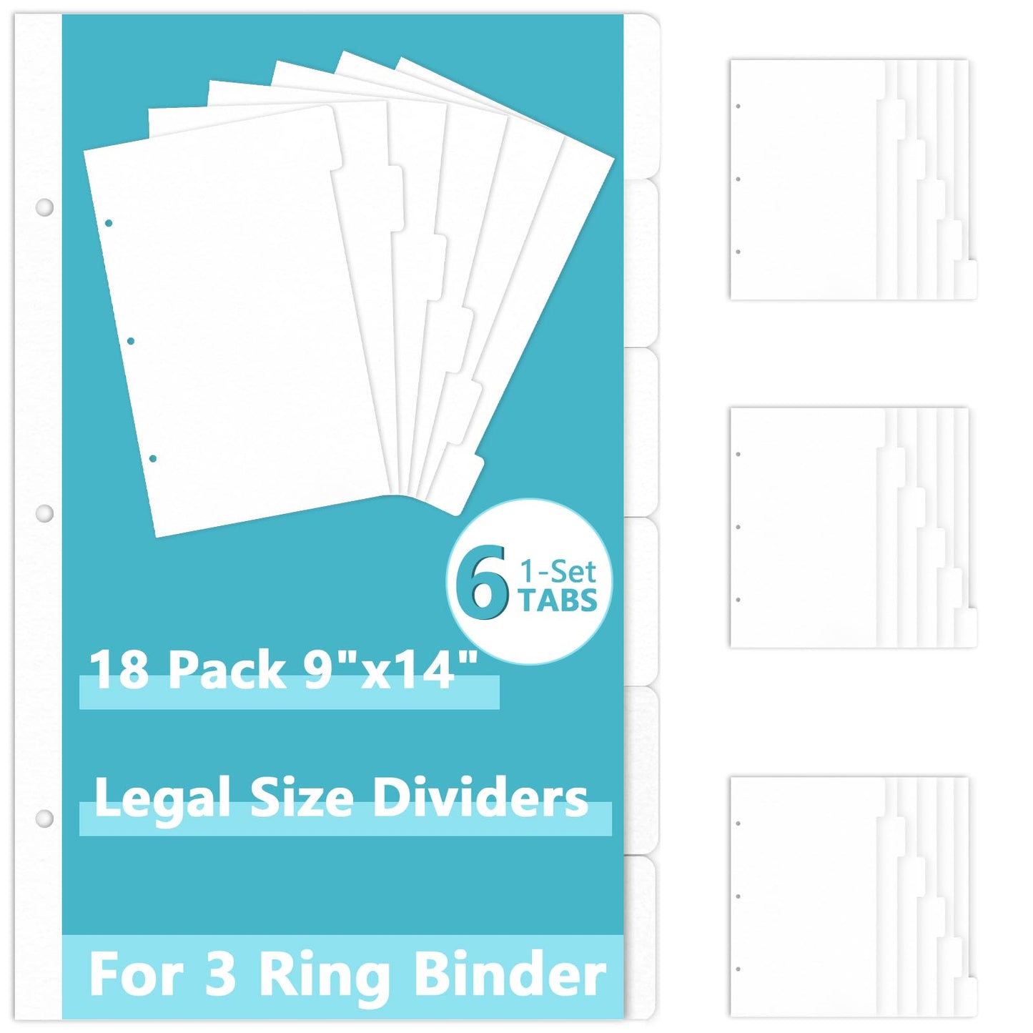 18 Sheets 9x14 Inch Legal Size Tabbed Dividers 3 Ring Binder Legal Size Binder Dividers White Legal Index Tab Dividers Legal Exhibit Dividers 6 File Separators with 2 Blank Card Stock for Office