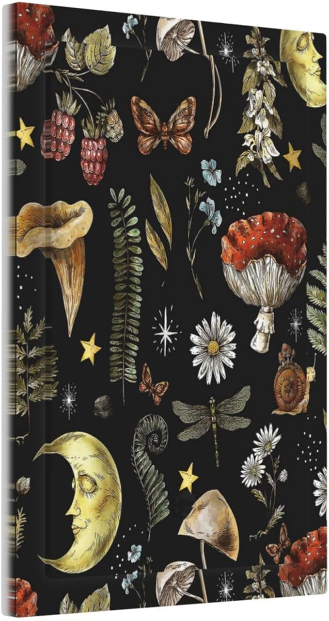 Nature Plant Botanical Daisy Mushroom Snails And Moon 1 Gang Light Switch Cover No Device Wall Plate Decorative Single Blank Switchplate Electrical Faceplate for Bathroom Art Panel Decorate