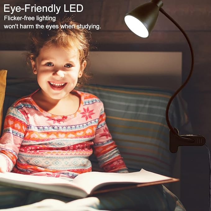 BOHON Desk Lamp 5 Color Modes 10 Brightness Dimmer Reading Light 10W 38 LED Clamp Lamp with Auto Off Timer 360° Flexible Gooseneck Clip on Light for Bed Bedside, AC Adapter Include