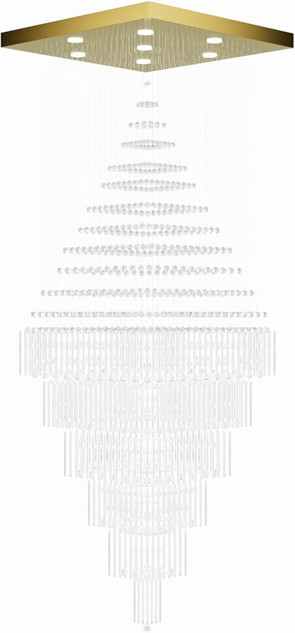 Flashing God D59''X H120'' Extra Large Chandeliers for High Ceilings Crystal Raindrop Gold Chandeliers Large Villa Chandelier Entrance Foyer Crystal High Ceiling Light LED Dimmable 2700K-6000K