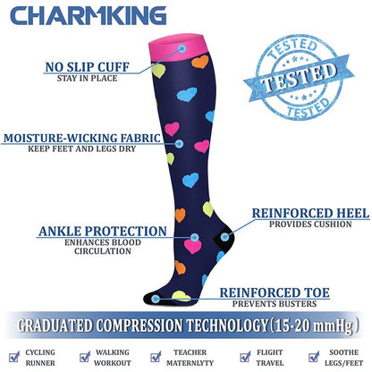 CHARMKING Compression Socks for Women & Men (8 Pairs) 15-20 mmHg Graduated Copper Support Calf Socks are Best for Pregnant, Nurses - Boost Performance, Circulation, Knee High Wide Calf(L/XL, Multi 23)