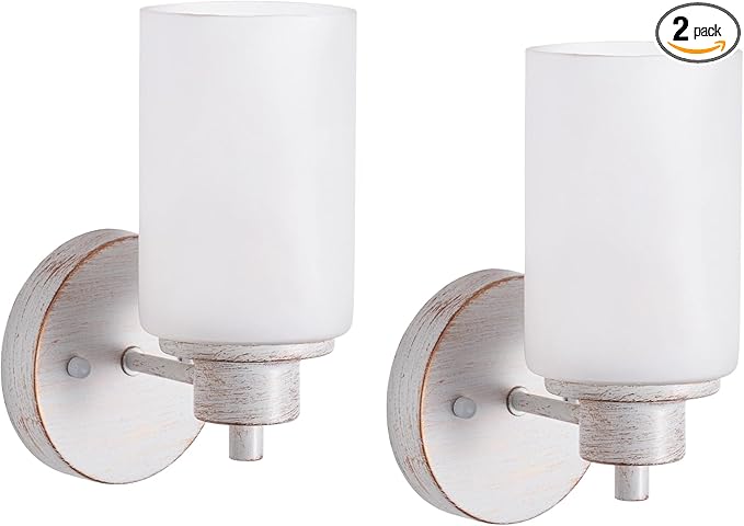 2 Pack Indoor Wall Sconces, Bath Vanity Light Fixtures Wall Mounted Lighting with White Frosted Glass Shade, White and Gold Color Bathroom Wall Lights Bedroom Porch