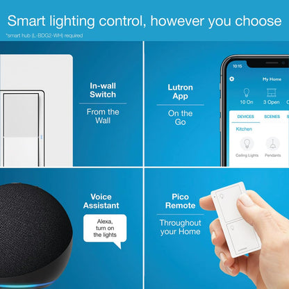 Lutron Claro Smart Light Switch for Caseta Lighting, for LED Lights, Fans, 5 Amp, Single-Pole/3-Way, Neutral Required, DVRF-5NSS-WH-2, White, 2 Pack
