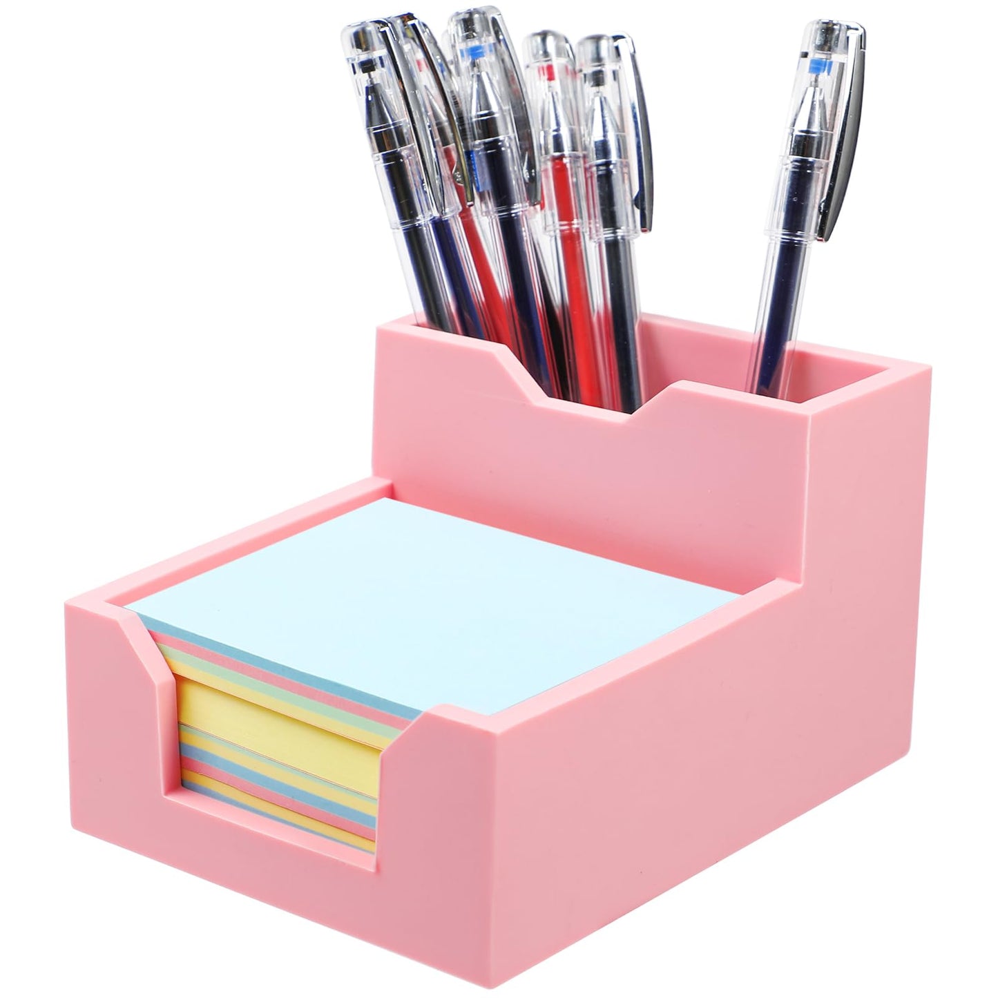Pink Sticky Note Holder, Silicone Memo Holder with Pen or Card Slots, Sticky Note Dispenser, Fits 3x3 Inches Sticky Notes, Post It Note Dispenser for Office Desk Accessories