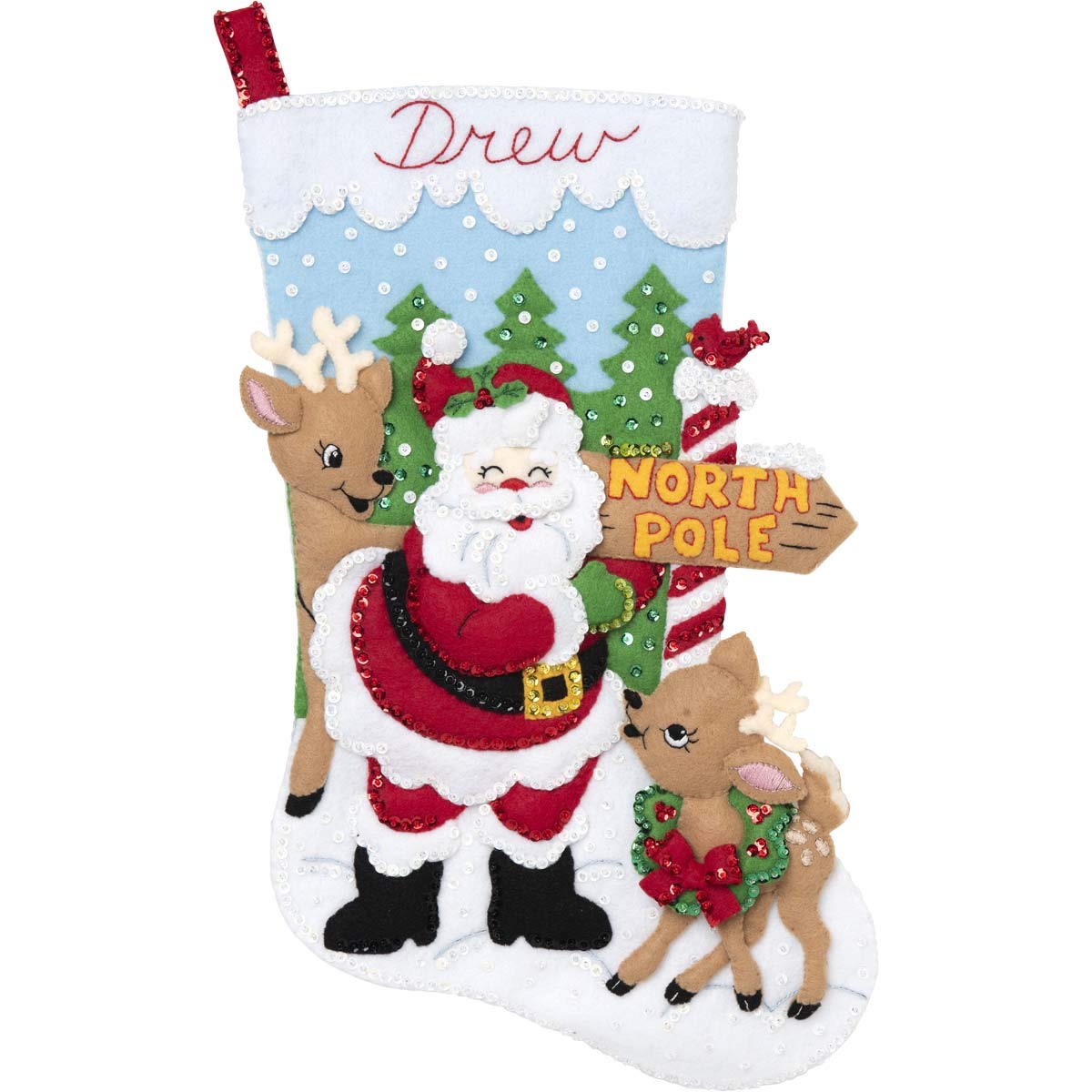 Bucilla 89228E Felt Applique Christmas Stocking Kit, 18", North Pole Santa