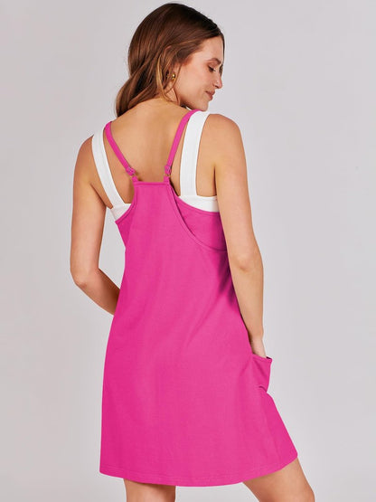 ANRABESS Women Athletic Dress Summer Tennis Workout Active Sports Mini Romper Dress Built in Shorts Travel Vacation Clothes Hot Pink Large