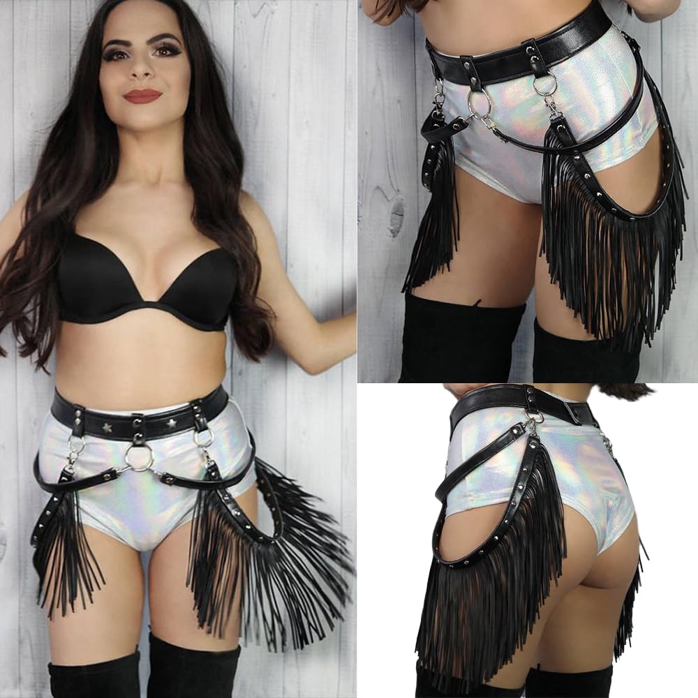 Women Punk Tassel Belt Leather Body Harness Waist Chain Gothic Caged Belt Rave Party Nightclub Costume