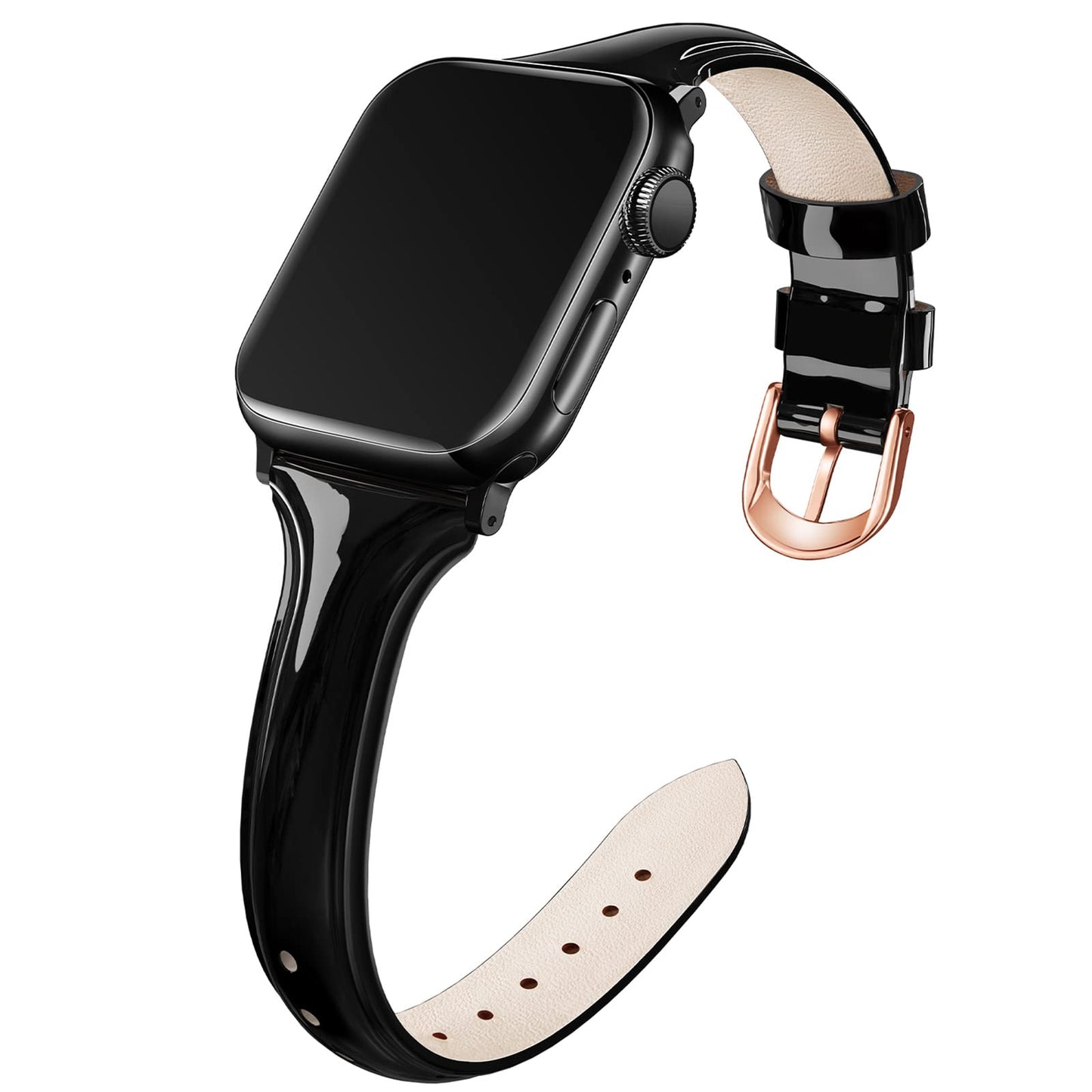 Mazoft Leather Slim Bands Compatible with Apple Watch Band 38mm 40mm 41mm 42mm 44mm 45mm 46mm 49mm for Women；Thin Strap for iWatch Series 10 9 8 7 6 5 SE 4 3 and Ultra 2 &1 (Black)