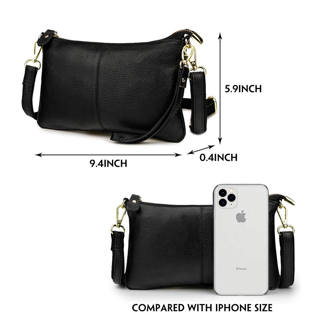 Artwell Genuine Leather Clutch Wallet For Women Wristlet Envelop Crossbody Purse Card Shoulder Bag (Black)