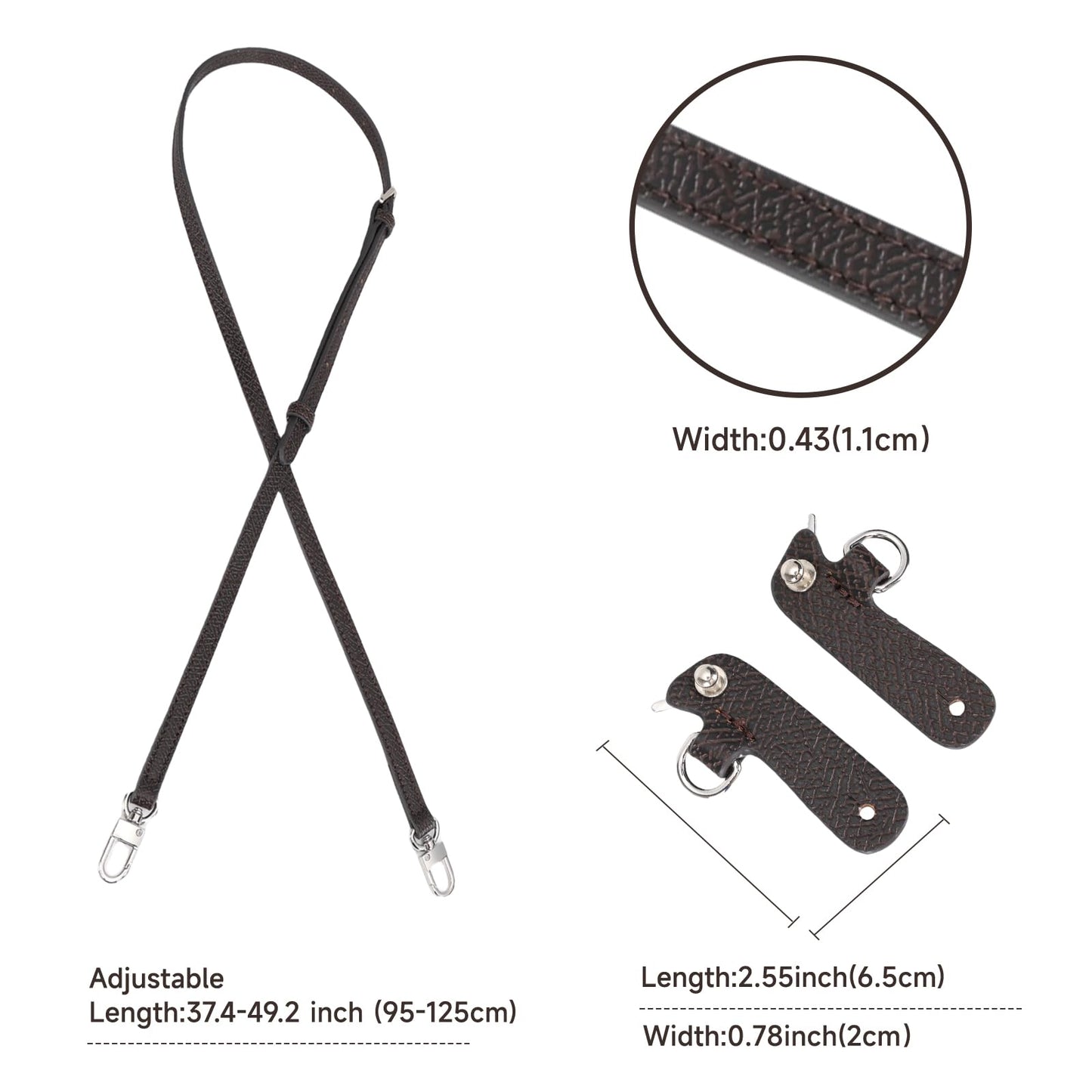 KOMHPS Purse Straps Replacement, Leather Handbag Crossbody Shoulder Strap Kit Adjustable for Mini Longcamp Tote Bag Women