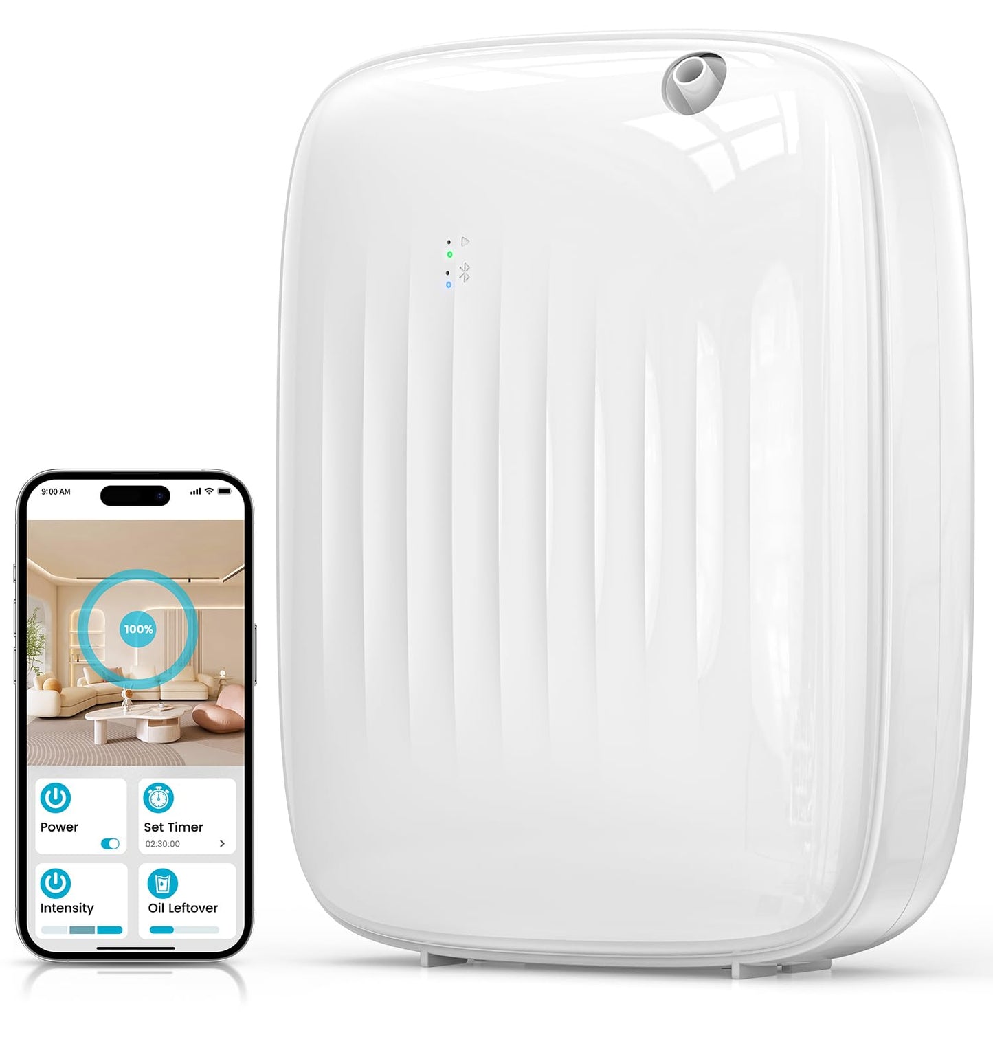 Ziweo Waterless Essential Oil Diffuser - Whole-Home Scent Cold Air Diffuser Up to 3000sq.ft for Large Home Office Hotel - Adjustable Intensity & Time, App & Panel Control - Quiet, Wall Amount - 400ml