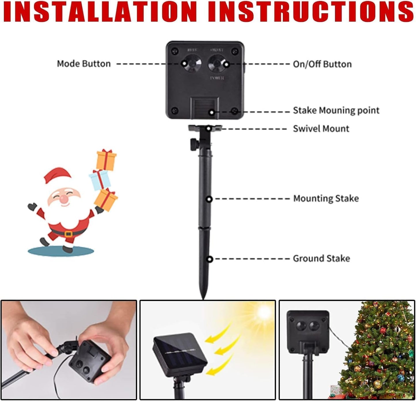 ILLUMINEW Christmas Solar Pathway Lights, Set of 5 Waterproof Landscape Christmas Lights, Stake Decorations, LED Yard Lawn Patio Walkway Decor