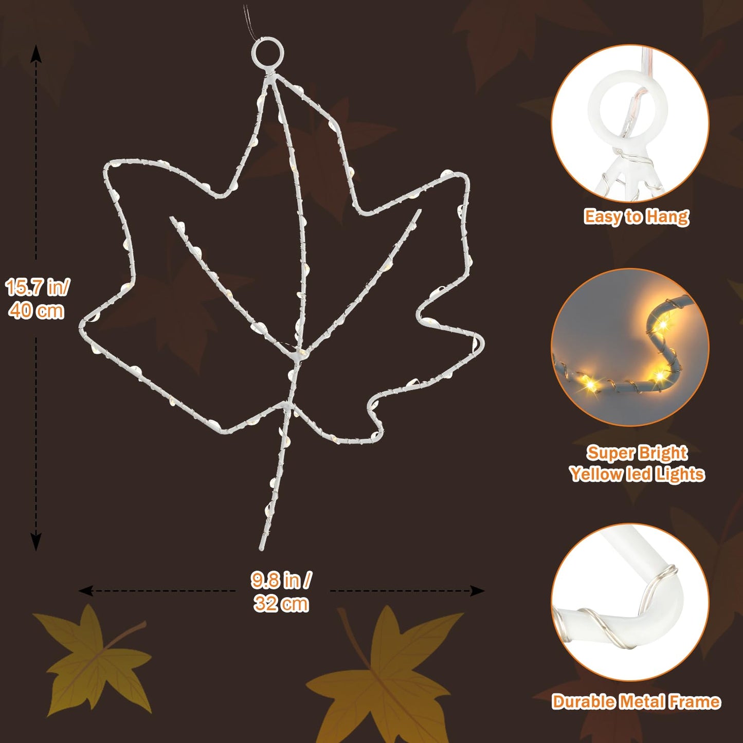 (New) Cerflyer Fall Decoration, Thanksgiving Window Lights with Suction Cup, Metal Frame Maple Leaf Silhouette Lights for Window Wall Home Fall Thanksgiving Décor, Battery Operated - 3 Pack