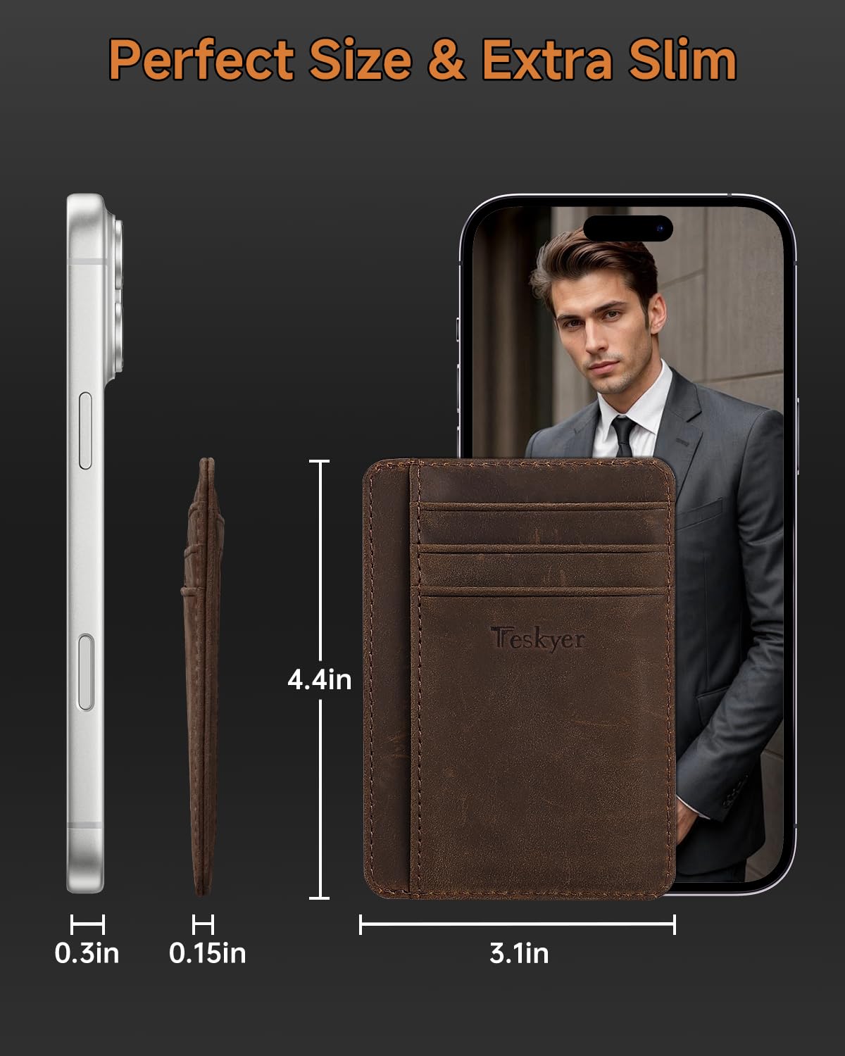 Teskyer Leather Gifts for Men, Premium Leather Gift Set with Slim Wallet, Travel Luggage Tag & Car Keychain, Elegant Gift Box for Father's Day, Birthday, Anniversary, Retirement & Graduation - Coffee