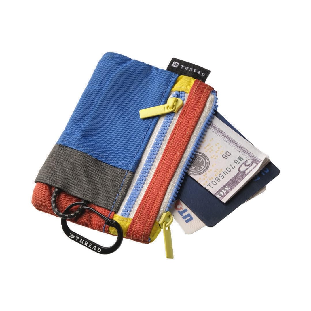 Thread Wallets Pouch Wallet – Compact Zip Wallet with Clear ID Window, Coin & Card Pockets, and Key Stash – Lightweight Rip-Stop Travel Wallet for Men & Women (Color Block)