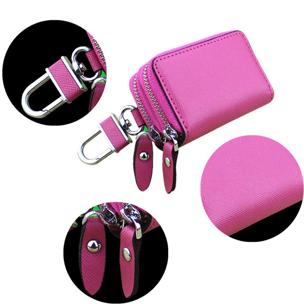 Berfi Life Key Fob Case Genuine Leather, Double Zipper Car Key Holder & Key Wallet with Keychain, Key Pouch for Purse Gift