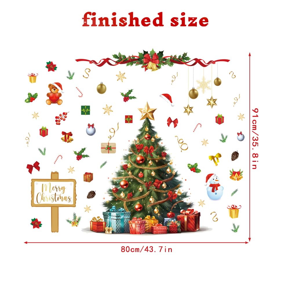 Large Christmas Tree Wall Decals DIY Christmas Wall Stickers Xmas Tree Window Clings Christmas Wallpaper Peel and Stick Removable Vinyl Wall Art for Bedroom Nursery