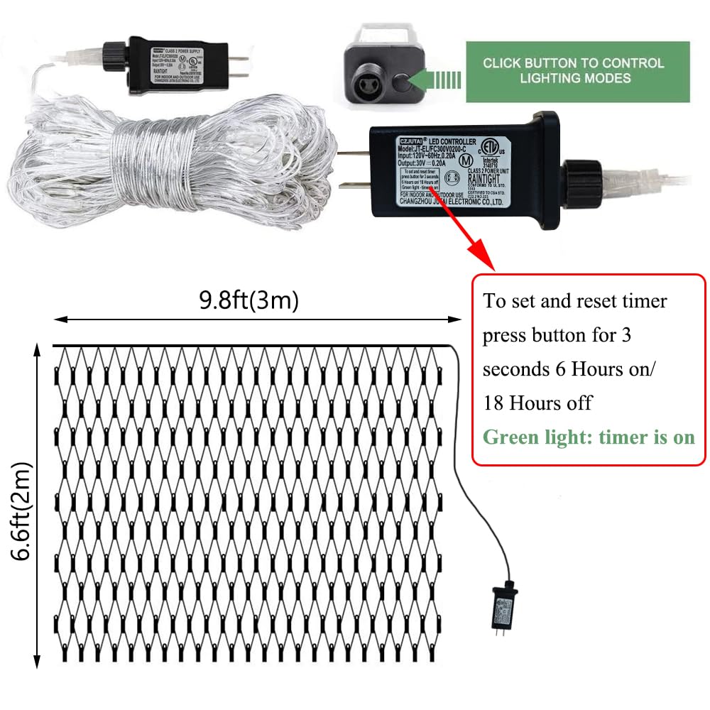 Vicila LED Net Lights Mesh Lights Green St. Patrick's Day Decor, 240LED Timer Tree Warp Fairy Lights Outdoor Hanging String Light for Christmas, Garden, Walkway, Bushes Decor-9.8ft x 6.6ft(Green)