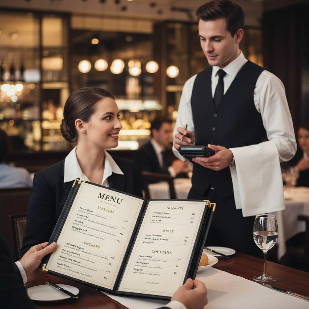 Restaurant Menu Covers 8.5×11 – 8 Page 16 View Menu Sleeve, Premium Black Faux Leather, Waterproof Durable Menu Holder for Bar Cafe Hotel, 2 Pack