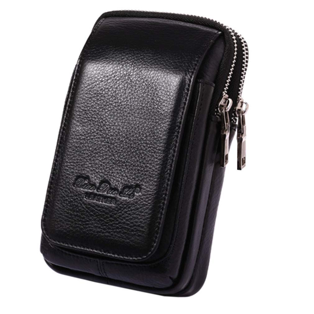 Leather Waist Pack Phone Belt Bag for Men Loop Holster Wallet Cellphone Case Pouch Pack Clip Money Purse for Phone Note Edge Plus (Black)