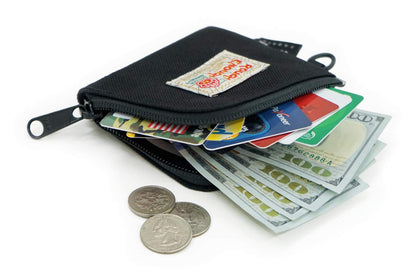 Rough Enough Small Coin Purse Card Wallet Pouch with Zipper Neck Lanyard Keychain for Men Women Teen Boys Black Cordura