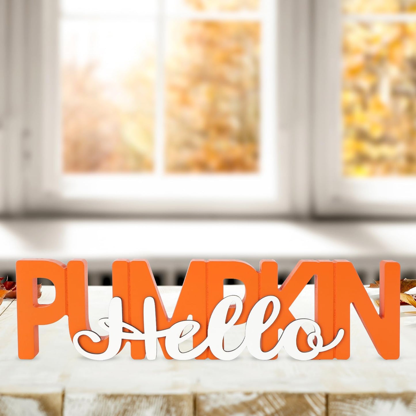 COCHIE Wooden Hello Pumpkin Sign, Fall Decorations for Home, Office, Shelf, Mantel, Indoor, Wood Autumn Decor, Fall Table Top Party Decoration (Hello Pumpkin)