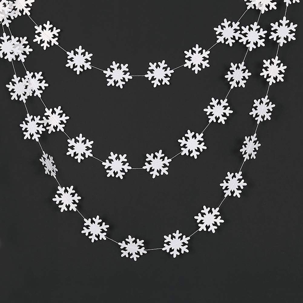Cheerland Snowflake Garland Winter Wonderland Party Decorations White Snow Flake Hanging Paper Snowflakes Decor Snow Streamer for Birthday Holiday Baby Shower Office Classroom Winter Party Supplies