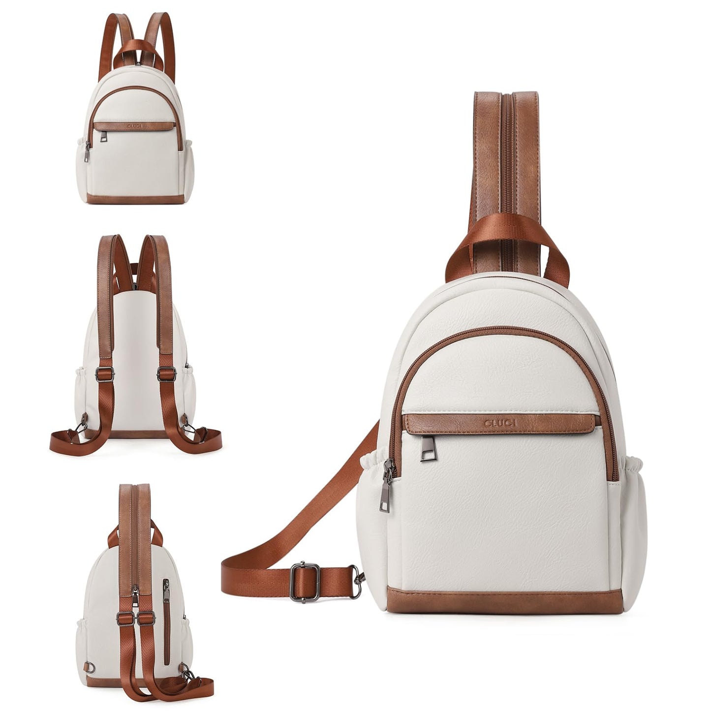 CLUCI Sling Bag for Women Leather Women's Backpack Small Convertible Backpack Purse Crossbody Bag for Travel