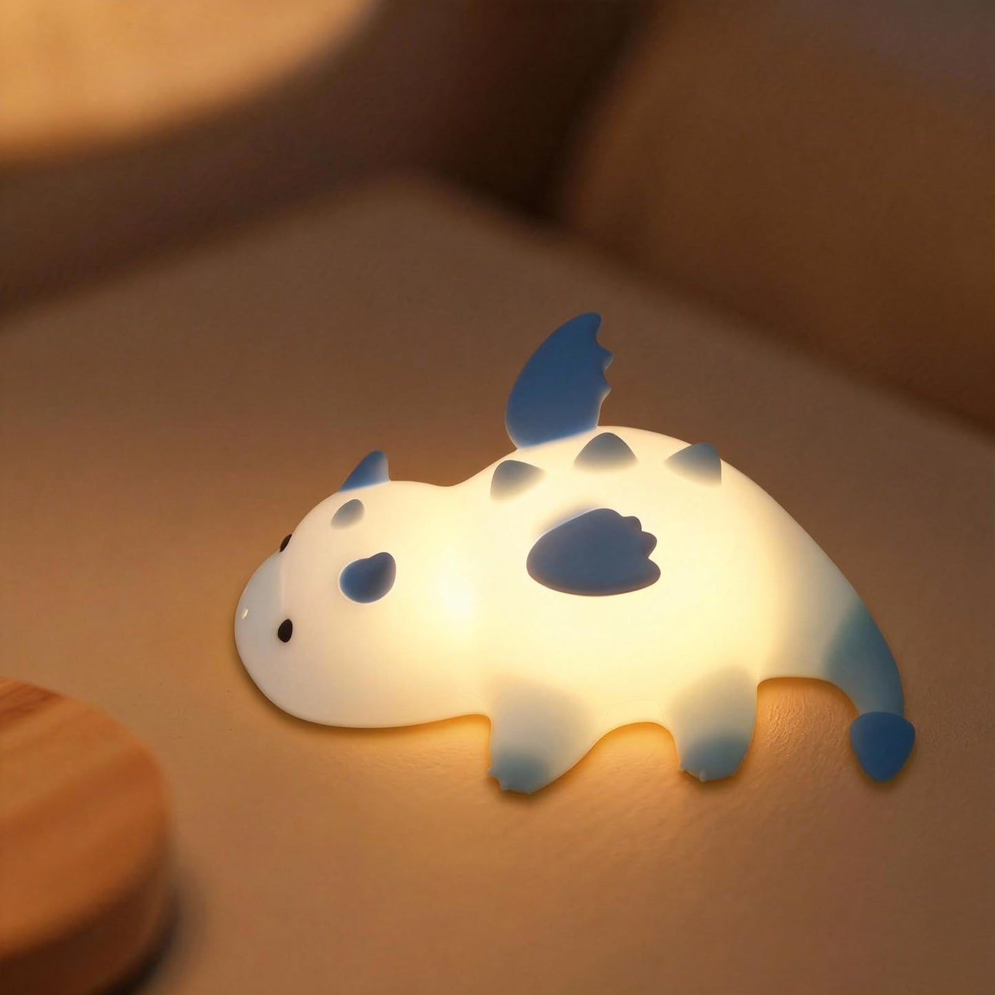 Yesinaly Cute Silicone Night Light for Kids - Touch Control LED Nursery Lamp for Baby Toddler Bedroom, Portable Battery Powered Nightlight for Nursery Nightstand - Dragon Design, Blue