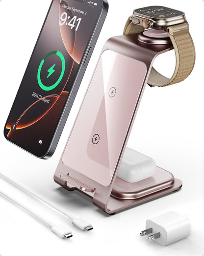 Intoval 3 in 1 Wireless Charging Station for iPhone 17 16 15 14 13 12 11 X Pro Max, Wireless Charger for Apple Watch Ultra 3 SE 9 8 7 6 5 4 3 2, for AirPods 4 Pro Pro 2 3 (Y93, Grey)
