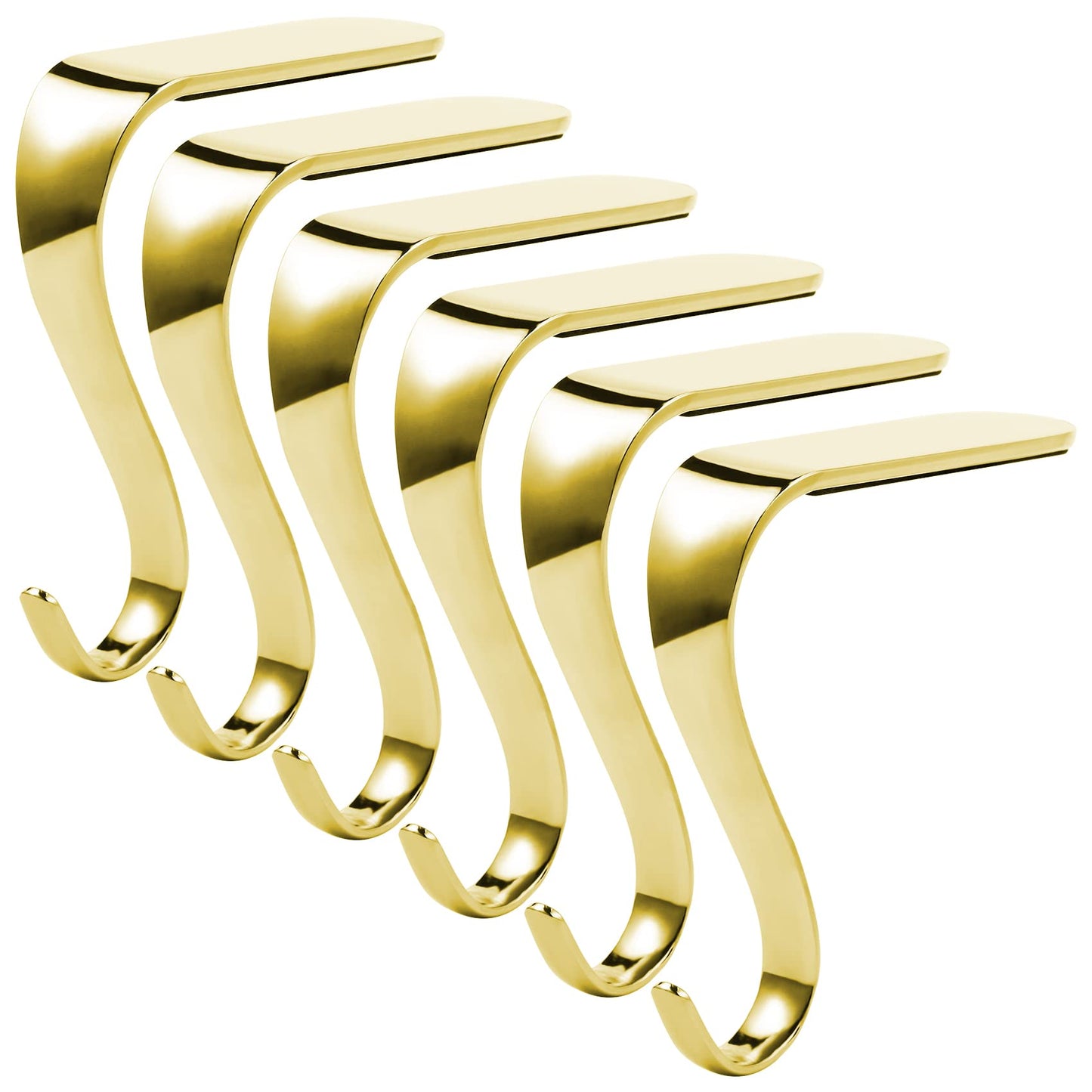 Sunshane 6 Pieces Christmas Stocking Holders Mantel Hanger Hooks Xmas Mantle Grips Set Safety Hang Stocking Clips for Christmas Party Decoration (Gold)