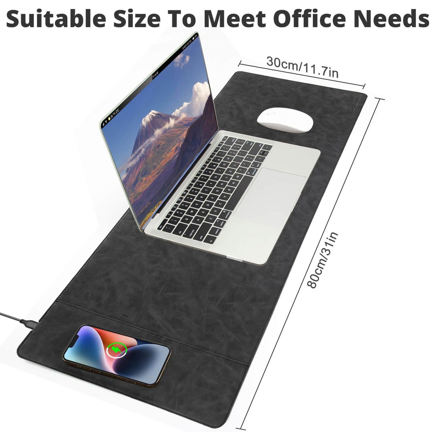 Magnetic Wireless Charging Mouse Mat, 31"x11.7" Large Mouse Pad with Wireless Charging, Microfiber Leather Office Desk Pad, Waterproof Extended Computer Keyboard Desk Mat for Office & Home, Laptop