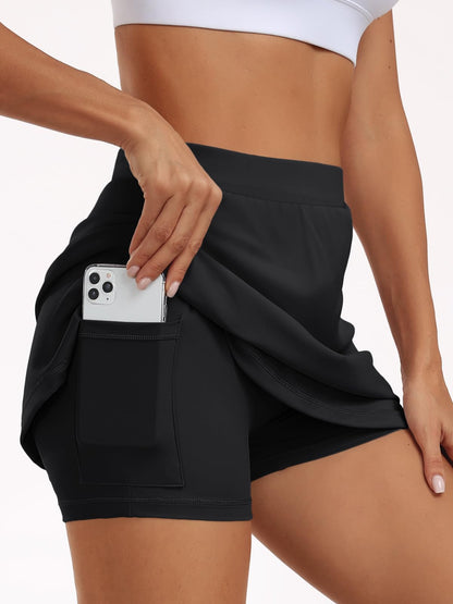 AUTOMET Women's Mini Tennis Skirt with Shorts Underneath 2025 Athletic Workout Cute Golf Skorts Trendy Summer Gym Clothes Black M