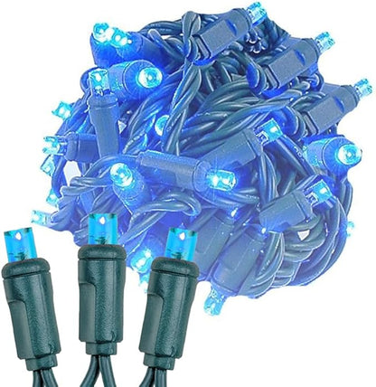 Novelty Lights 50ft 100 LED Blue Christmas Lights Outdoor/Indoor, 6" Spacing, Green Wire String Lights for Festive Xmas Lighting, IP55, UL Listed, Dimmable, Connectable