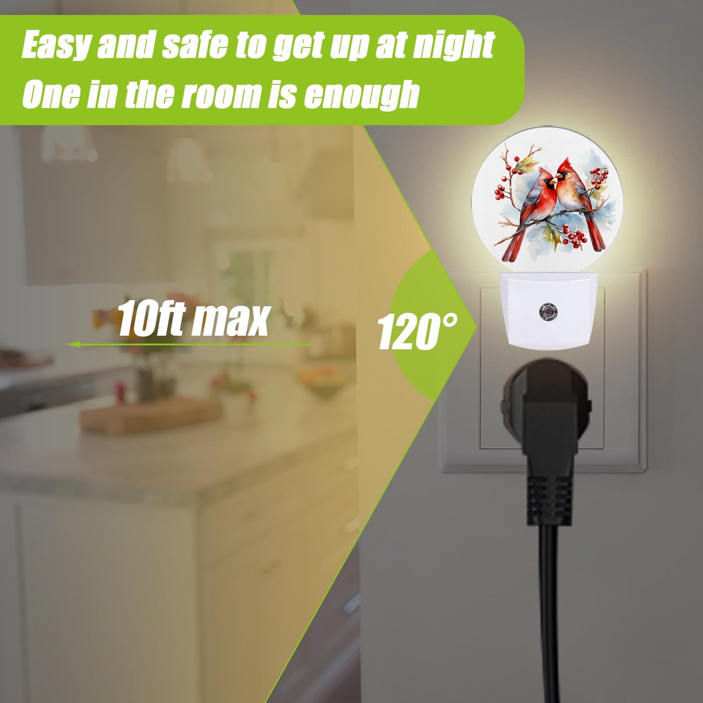 COSHARKLY Red Cardinal Bird Night Light,Christmas Plug-in Night Lights with Dusk-to-Dawn Sensor for Bedroom Bathroom and Living Room Sleep Friendly lamp