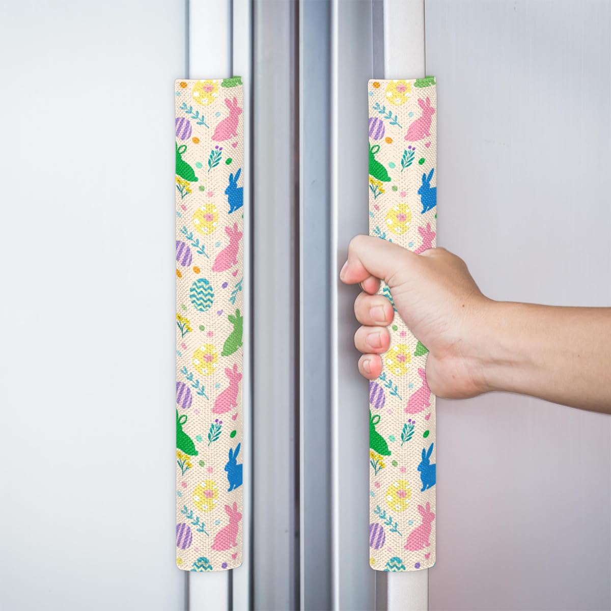 Pardick Easter Refrigerator Door Handle Covers Set of 2, Eggs Bunny Fridge Handle Cover Washable Fridge Dishwasher Door Spring Decor Protector Handle Cover, Keep Your Kitchen Appliance Clean