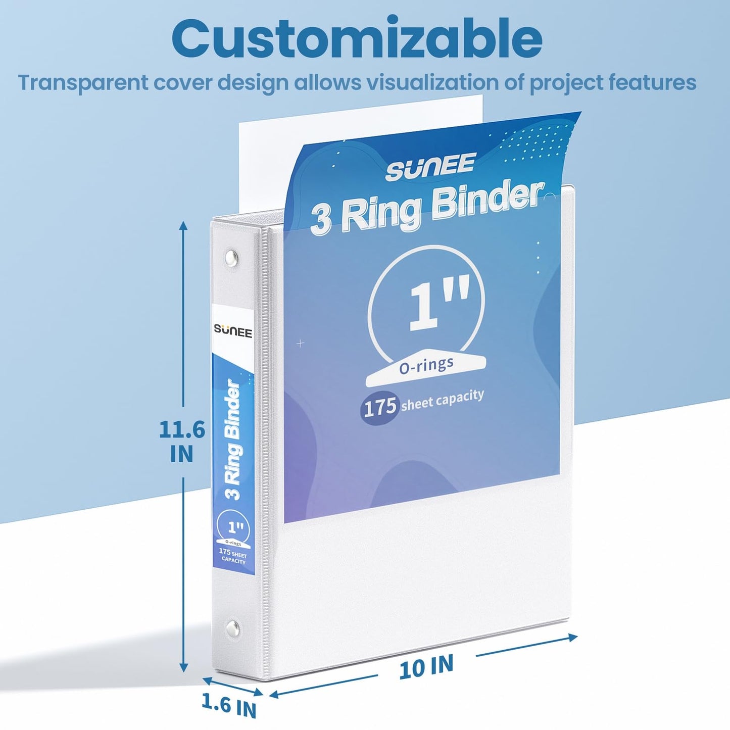SUNEE 3 Ring Binders 1 Inch 12 Pack, Clear View Binders Bulk Three Ring PVC-Free (Fit 8.5x11 Inches) for School or Office Business Supplies, White