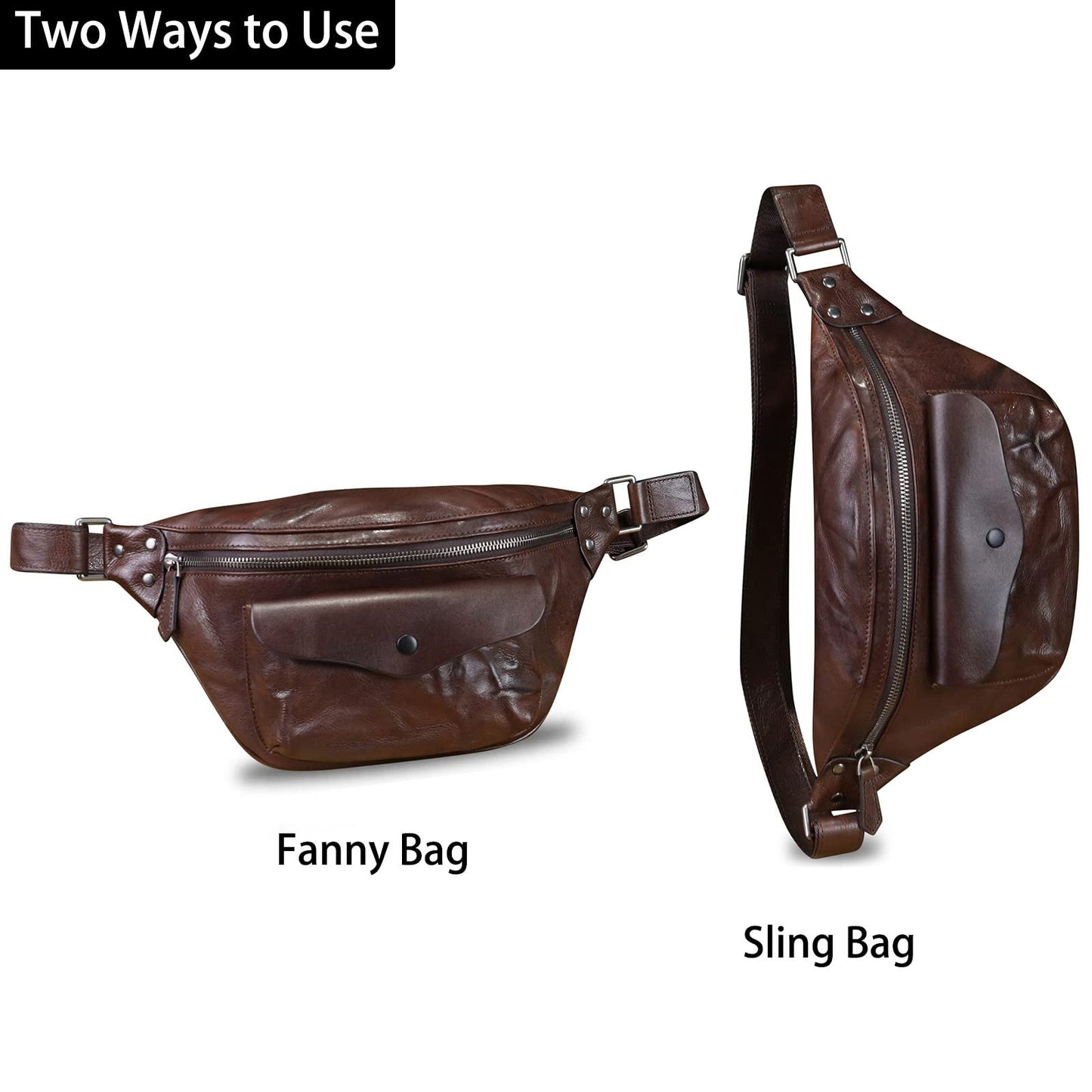 Genuine Leather Fanny Pack for Women and Men Vintage Real Leather Sling Bag Crossbody Bag Fashion Waist Bag Chest Purse (Coffee)