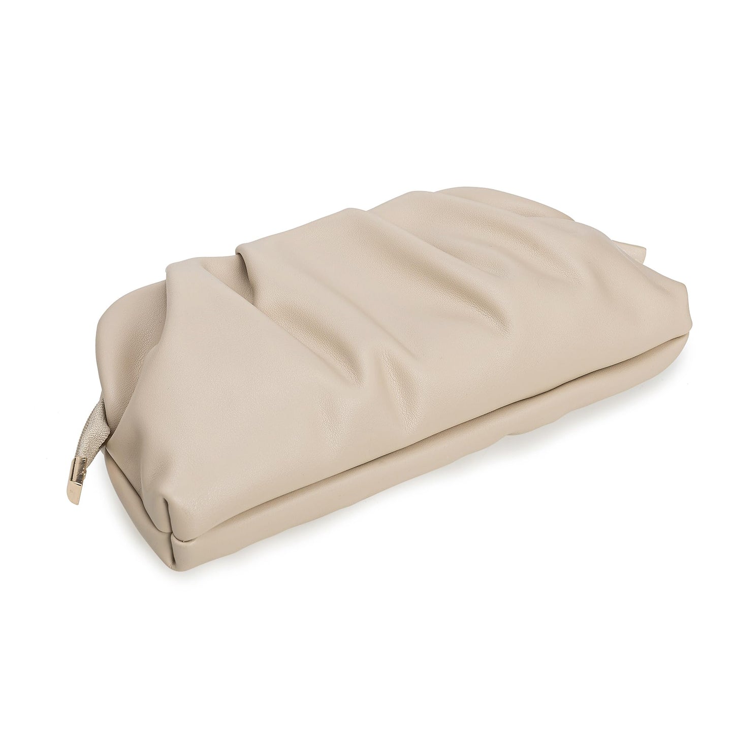 CHARMING TAILOR Chic Soft Vegan Leather Clutch Bag Dressy Pleated PU Evening Purse for Women (Beige)