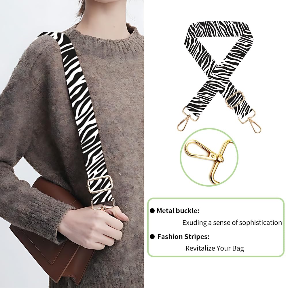 WDESYADMS Adjustable Replacement Bag Strap 55.1×2 Inch Zebra Print Wide Shoulder Crossbody Purse Strap with Metal Hooks Comfortable Lightweight Handbag Strap Replacement for Tote Messenger Bag