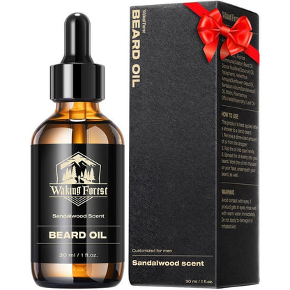 Waking Forest Beard Growth Oil - Biotin Sandalwood Oil with Vitamin E, Rosemary & Castor for Thicker, Softer, Stronger Beards (2oz)