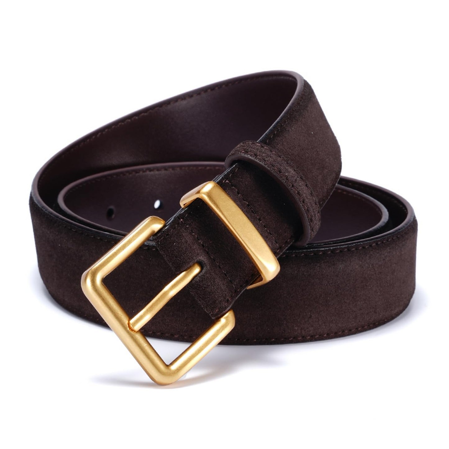 GOTOANT Wide Suede Belt Women Genuine Leather Ladies Waist Belt for Jeans Dress Casual Square Gold Buckle 1.1"(28mm) Wide Dark Brown