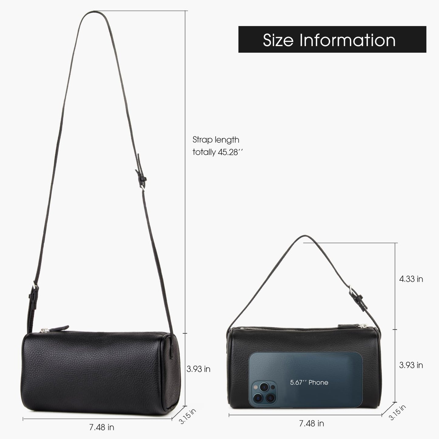 DONNAIN Premium Full-Grained Leather Crossbody Purses for Women, Hobo Bags for Women Crossbody with Adjustable Strap (Black-Lychee pattern, Small)