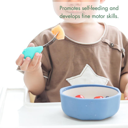 YIVEKO Baby Fork and Spoon Set with Carry Case Baby Training Utensils Self Feeding Toddler Silverware Silicone and Stainless Steel Kids and Toddler Utensil Set-Dinosaur