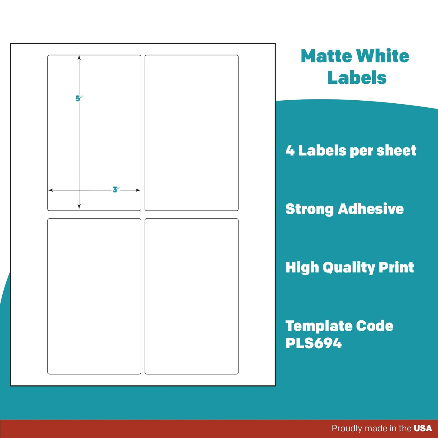 Premium Label Supply White Sticker Labels – 3" x 5" – Laser/Inkjet Compatible – (4 per Sheet), 25 Sheets – 100 Total Adhesive Labels