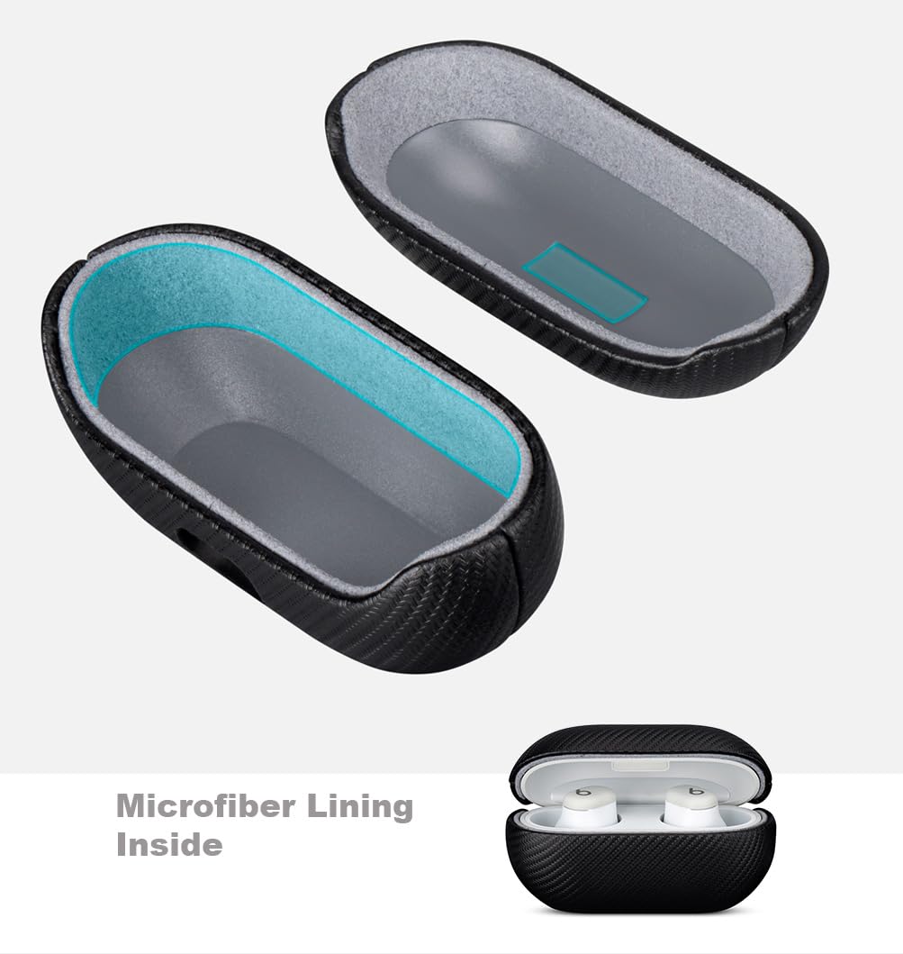 LOPIE Handmade for Beats Solo Buds Case Cover, Premium Synthetic Leather, Carbon Fiber Style, Protective Hard Shell Cover for Beats Solo Buds Earbuds - Black