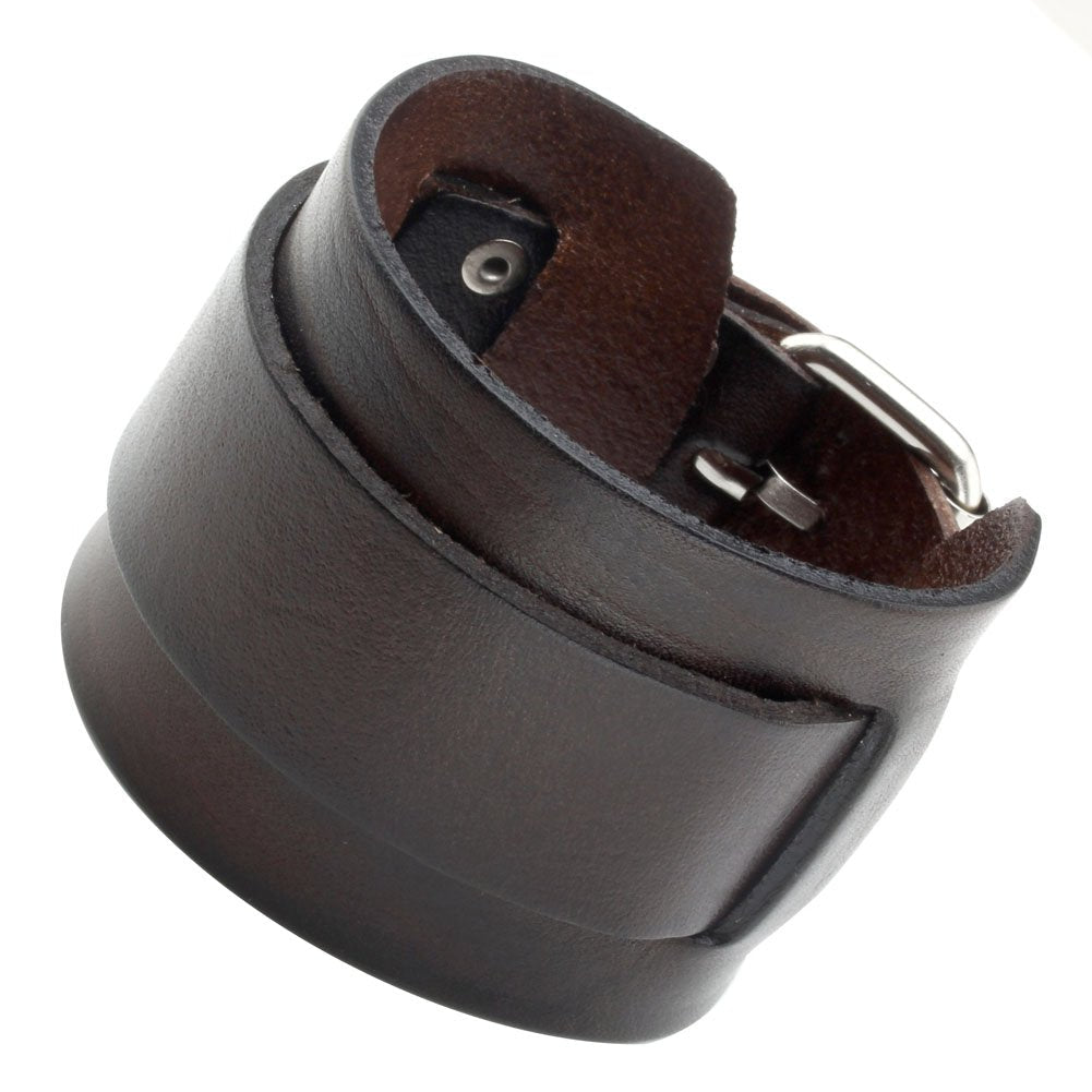 Zysta Punk Unisex Genuine Leather Wide Belt Wristband Bangle Cuff Bracelet 7"-8.5" Fashion Simple Black Brown