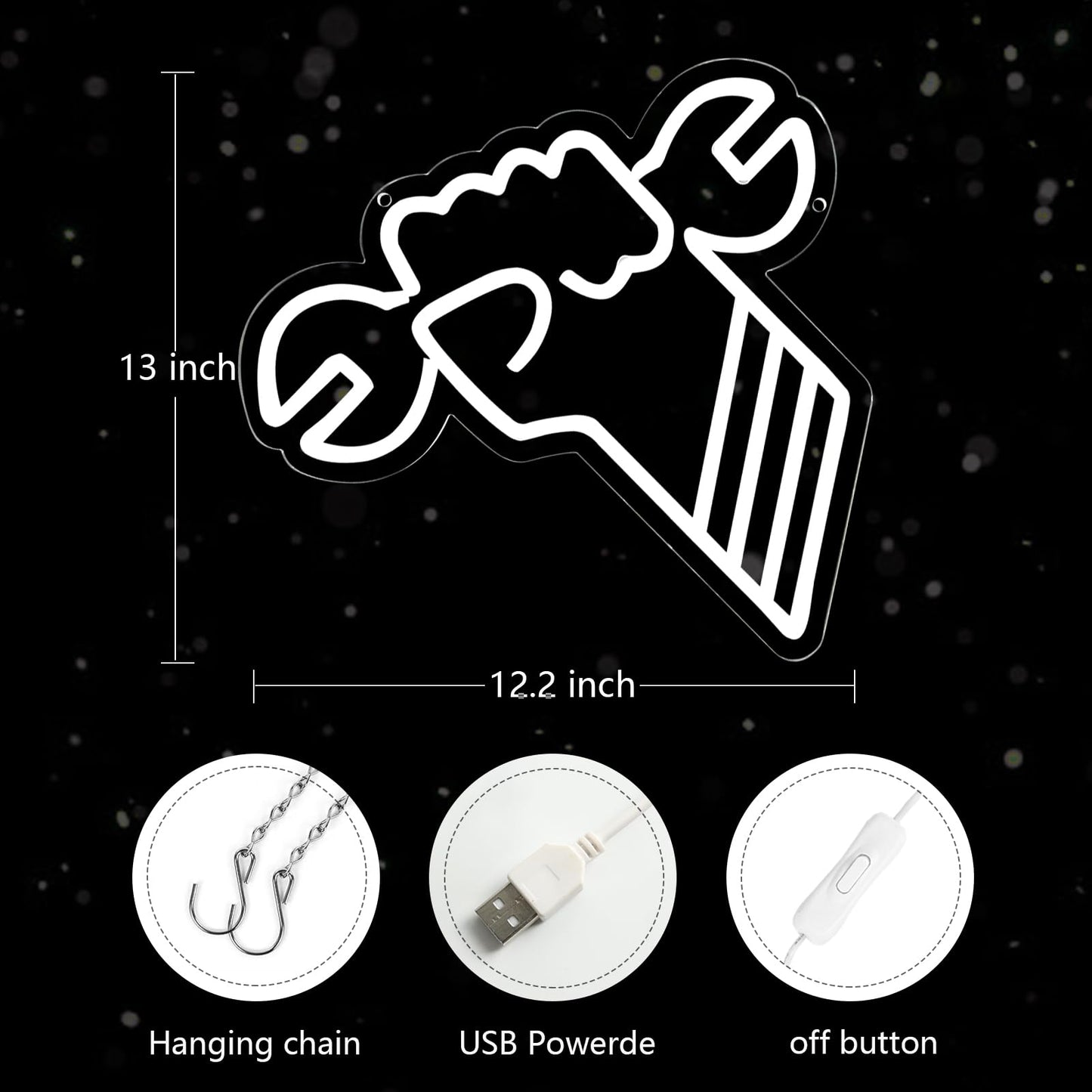 JFLLamp Wrench Garage Neon Signs for Wall Decor Neon Lights for Bedroom Led Business Signs Suitable for Garage Christmas Birthday Party Unique Gift for Lover, 5V Power Adapter, 12.2*13.1 Inch (White)