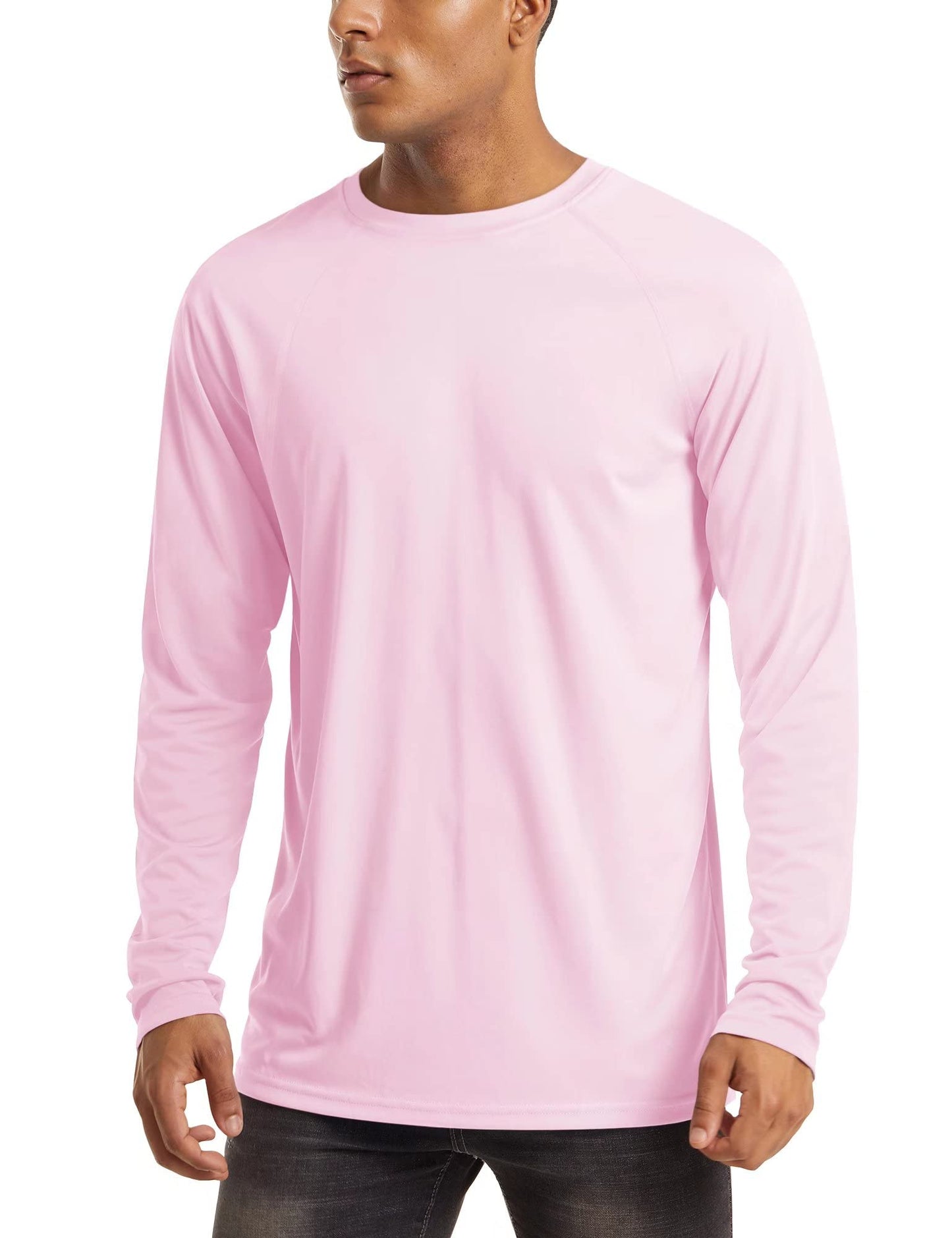 MAGCOMSEN Sun Shirts Men Long Sleeve Quick Dry Swim Fishing Summer Sun Protection UPF 50 UV Rash Guard Athletic Shirts Light Pink
